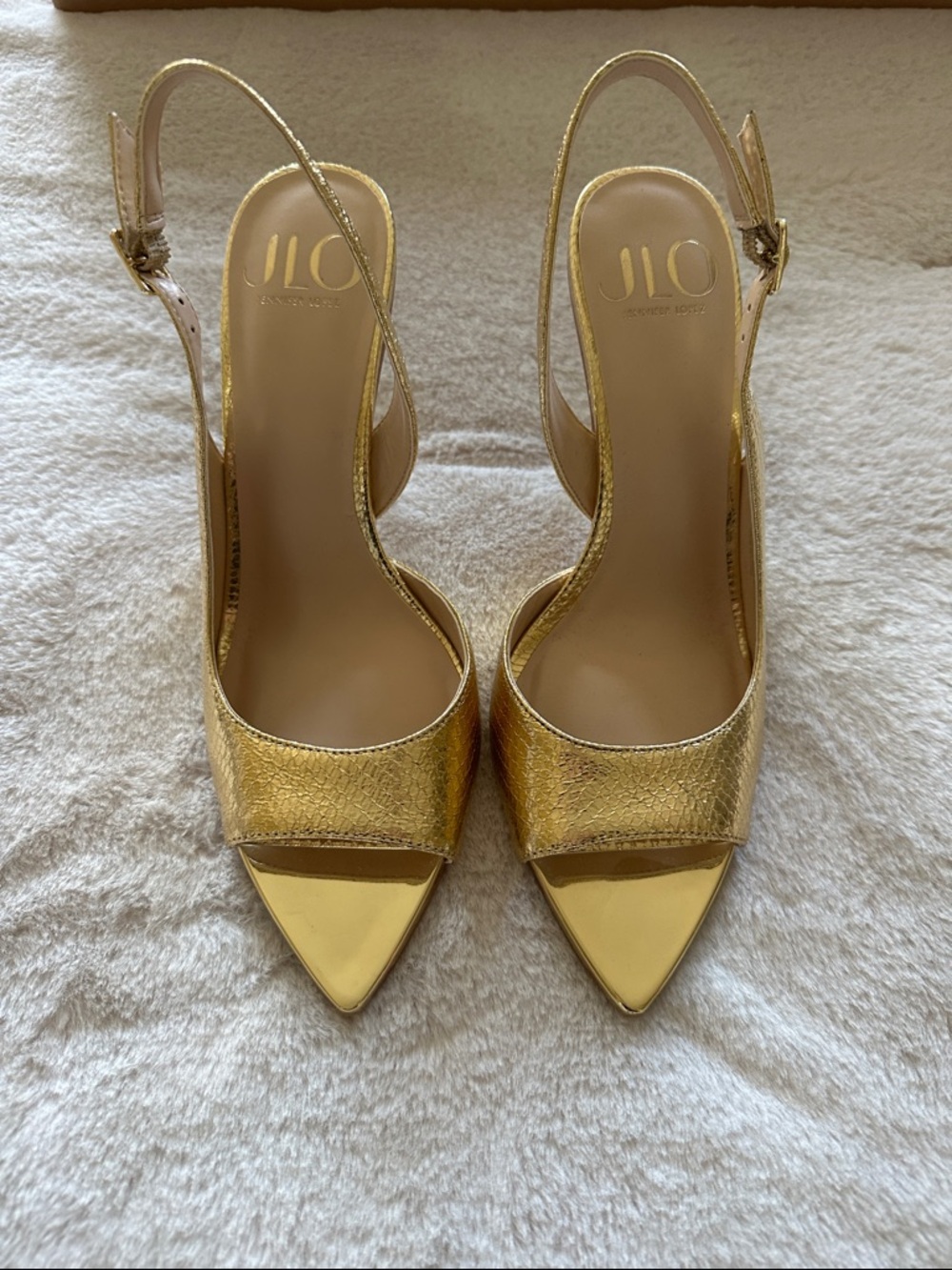 Jennifer Lopez Gold Pointed Toe Slingback Heels